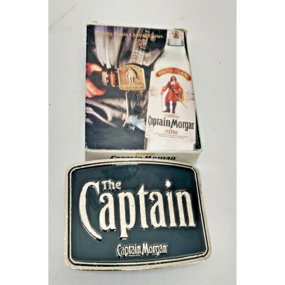 Vintage Captain Morgans Belt Buckle "The Captain"  3" x 2 3/8" & Playing Cards - Picture 2 of 11